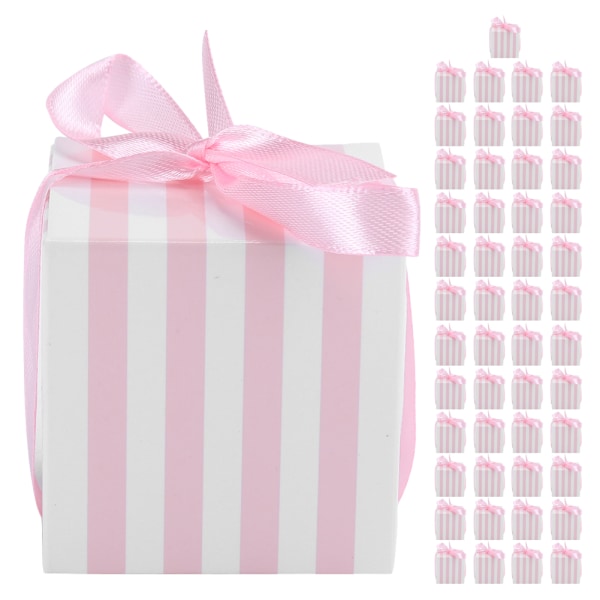 50 stk Favor Gaveeske Godteribokser Bryllupsbursdagsfest Konfirmasjonsfavorit Gaveeske (5,5 cm Rosa Hvit Stripe Rosa Belte)