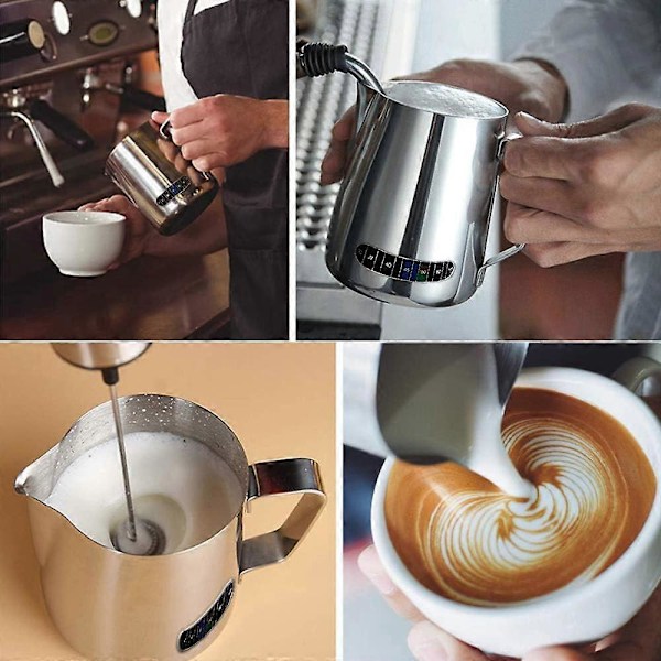 Mælkekande med termometer 550ml - Kaffekande i rustfrit stål - Mælkekop til hjem og køkken