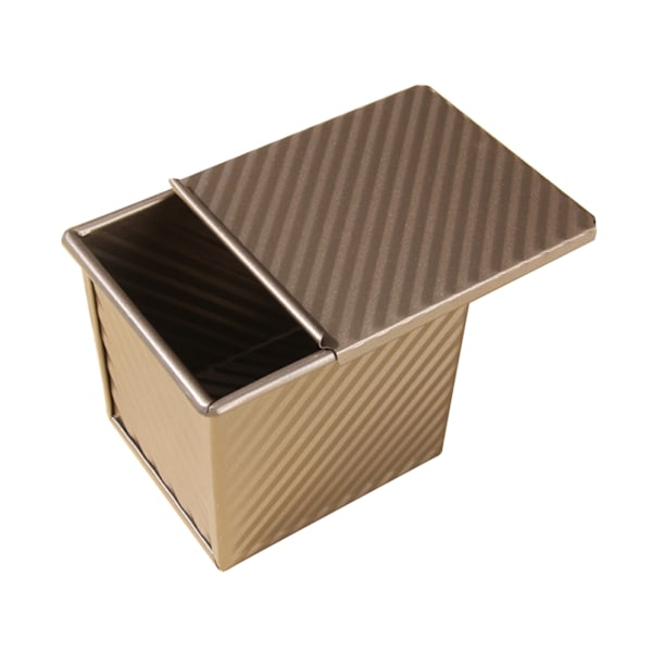 Bread Toast Box Mold Golden Carbon Steel Non Stick Ribbed Design Loaf Pan with Lid for Oven Baking L 11.6x10x11cm