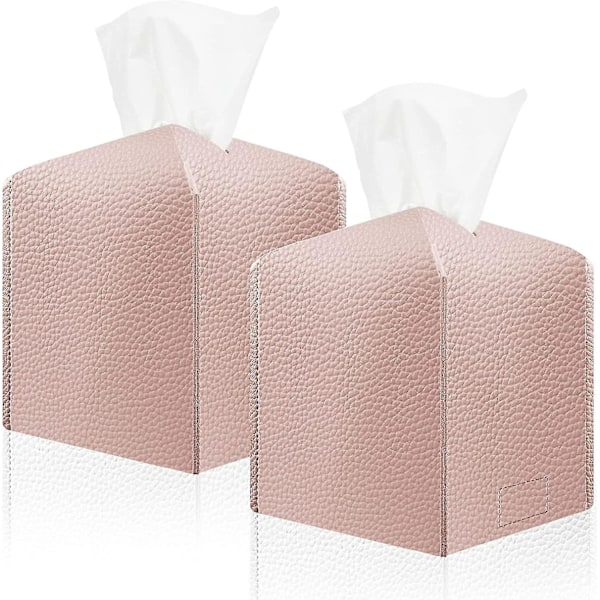 2-pack Tissue Box Cover, Tissue Box Hållare, Modern PU Läder Fyrkantig Ansikts Tissue Box Hållare För Bordsskiva Nattduksbord Badrum Bil Kontor - Rosa