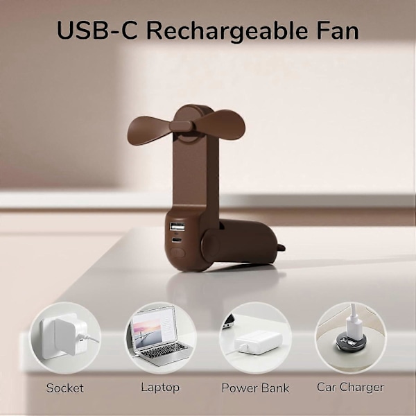 Handhållen Fläkt, 3 I 1 Mini Handfläkt, Portabel USB Uppladdningsbar Liten Fickfläkt, Batteridriven Fläkt