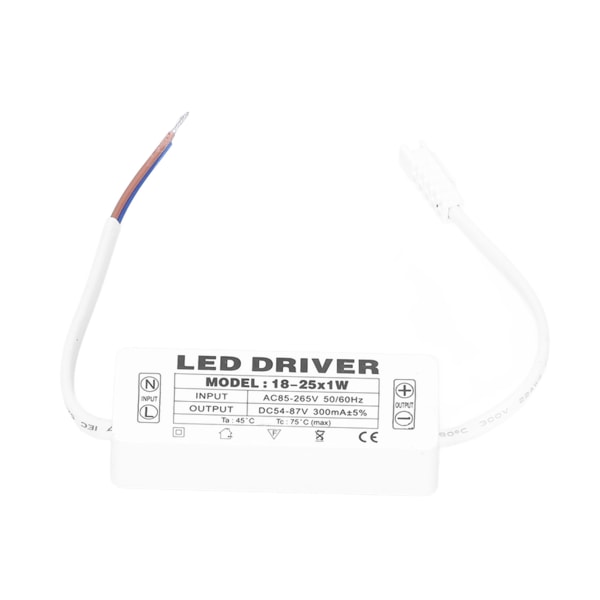 18‑25X1W LED Driver Konstant Strøm 300mA inngang AC85‑265V Utgang 54‑87VDC LED Driver Transformator