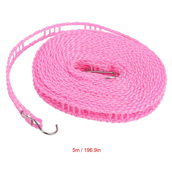 Bærbar sklisikring for utendørs klesnor - fortykket 5 m tørketau for tøy (rosa)