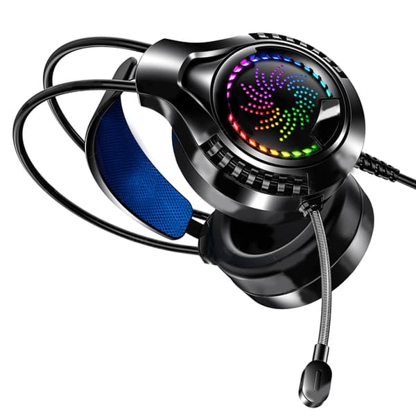 Kablet computerheadset 7.1 lydkanal justerbart hovedbånd bløde ørekopper dobbelte 3,5 mm og USB RGB computer gaming hovedtelefoner