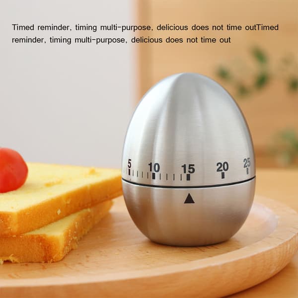 Köksklocka i rostfritt stål, äggformad, mekanisk nedräkningstimer
