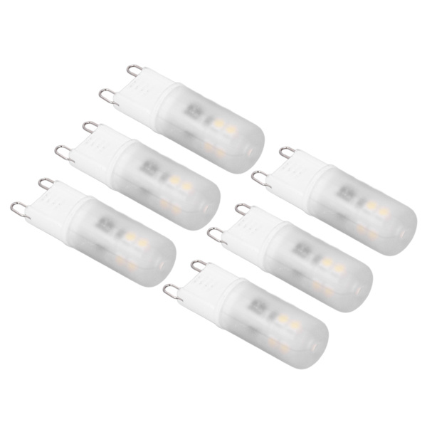 6 st G9 LED-lampor i keramik 200LM G9 sockel lampor för vägglampa krona ersättning 2W 20W halogen motsvarande 220V vitt ljus