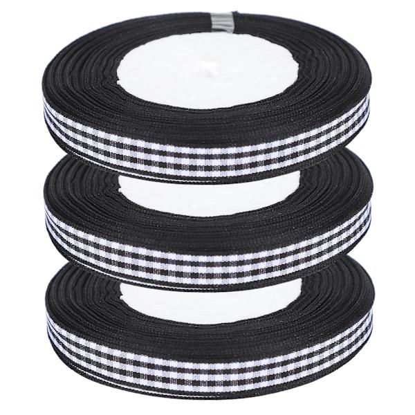3 rullar schackrutig satinband jul bröllop presentinslagning tårtdekoration 1 cm bredd 25 meter/rulle