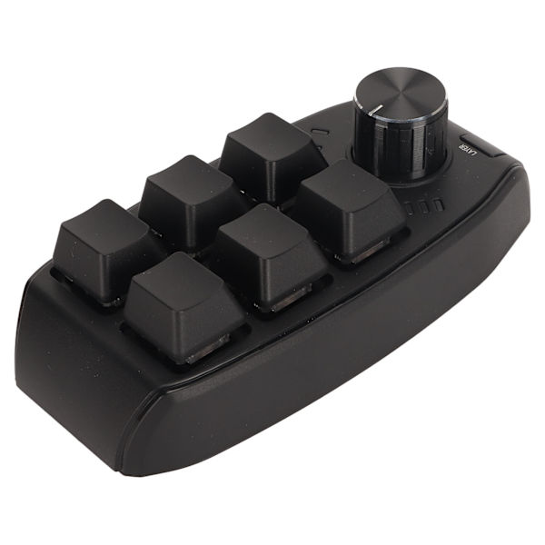 Minitastatur med 6 taster med knop Programmerbar dobbelttilstandstilslutning Generelt Enhånds mekanisk tastatur til spil Sort
