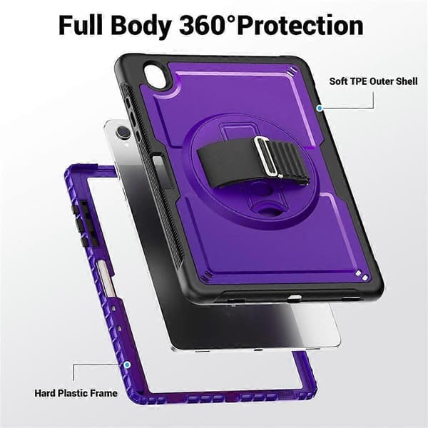 Compatible with Samsung Galaxy Tab S11 Case Hand Strap Stand PC + TPU Tablet Case with Shoulder Strap and Pen Holder Purple
