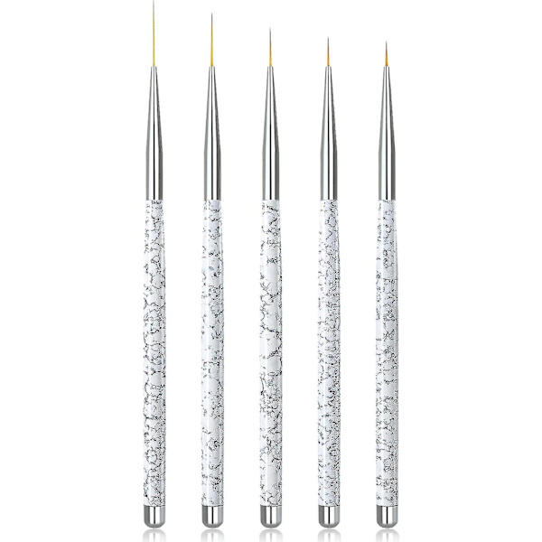 Nagelborste Set - Vit, 5 st, 8/9/10/15/21mm - Gelnagelborste för Nagelkonst Detaljer