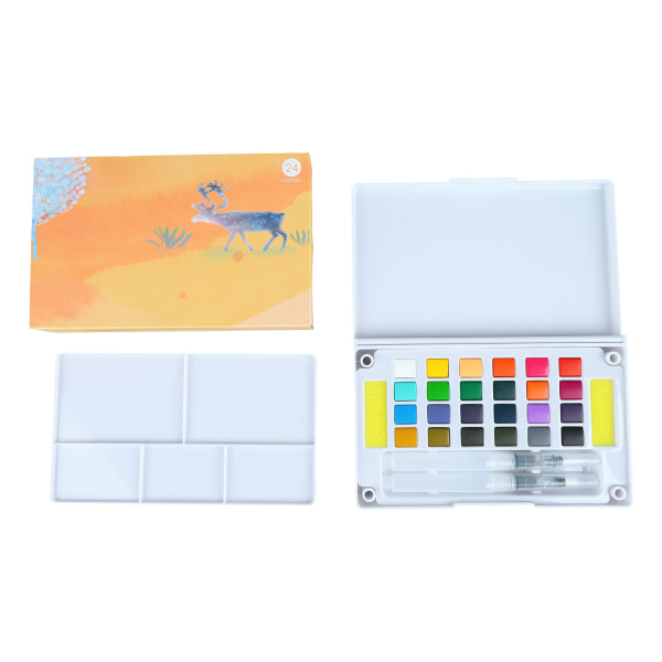 24 farver akvarelfarvesæt med palet til voksne børn Sikker Nem farveblanding Solid akvarelmaling til tegning