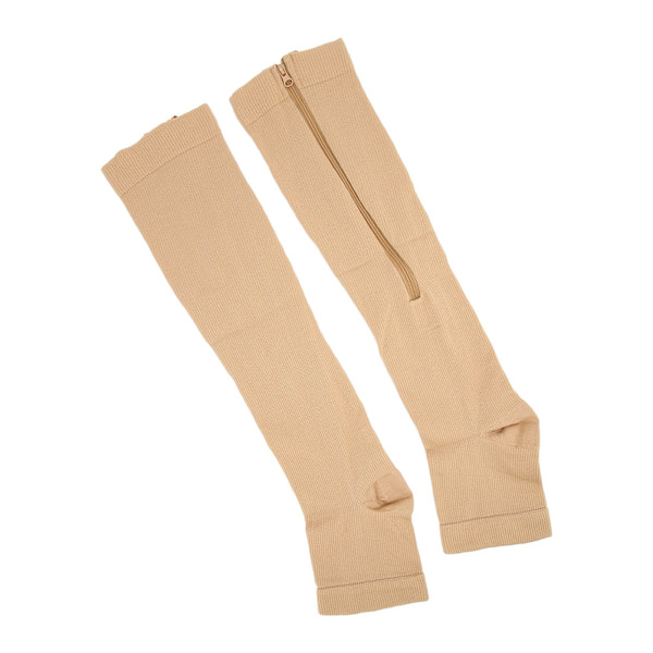 Nylon Dragkedja Design Främja blodcirkulationen Kompressionsstrumpor med öppen tåHudfärg S/M