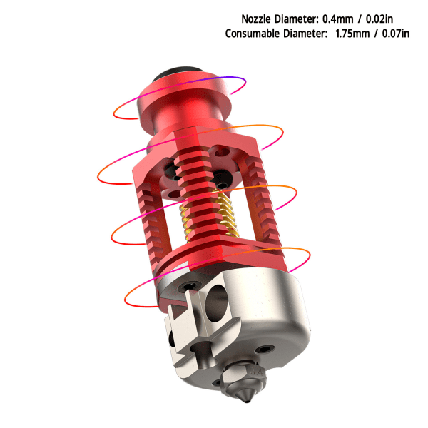 3D-tulostin Hotend-sarja, kaikki metalli, korkean lämpötilan kestävä kupariseos, suulakepuristimet, suulakkeen pään osat, lisävarusteet, punainen