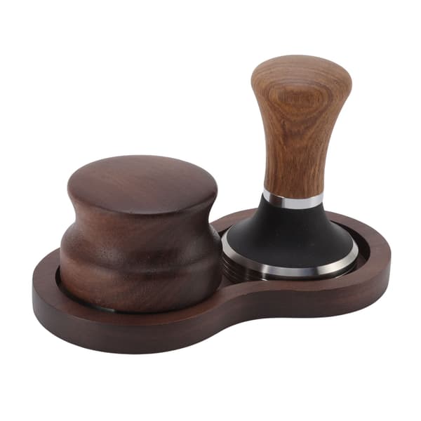 Kaffehammares tampningssats Valnöt Rostfritt Stål Tamper Distributor Set med Universal Bas för Kök 51mm/2in