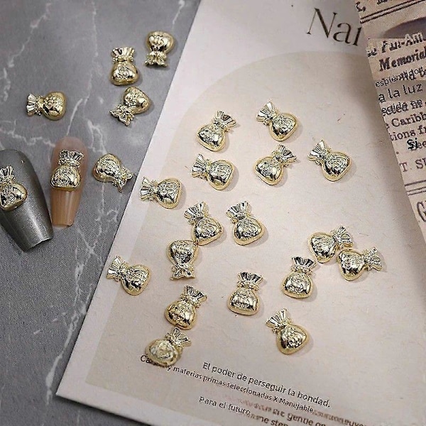 10 st Nya Året Nagelaccessoarer Fisk Ingot Dekorationer och Pengapåse för DIY Nagelkonst