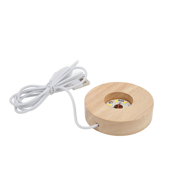LED-ljusbas USB gränssnitt Ek Trämaterial Rund 2cm/0.8in Tjocklek Glödande dekorativ displaylampa för hem 5V Ljusbas Varm Warm