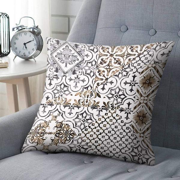 Set med 4 geometriska örngott med print , kuddfodral i linne soffa, heminredning 45x45cm