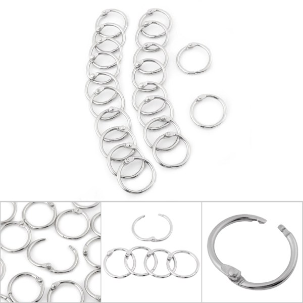 20 STK Metallhengslet Ring Bokperm Delte nøkkelringer Album Scrapbook Løsbladsklips (30 mm)