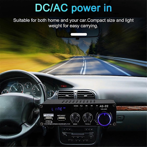 AS22 HiFi Digital forsterker 30Wx2 2.0 Kanal Bil Bluetooth EU Plugg