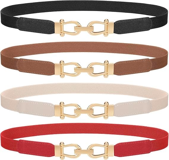 Pakke med elastiske smale belter for kvinner, motespenne, tynne stretchbelter for kjoler