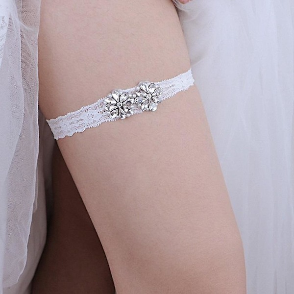 Brudgummens Strumpeband med Pärlor och Strass - Elegant Lingerie-gåva till Bruden. Sexig Sekvens och Spetsband - 2-delars Set.