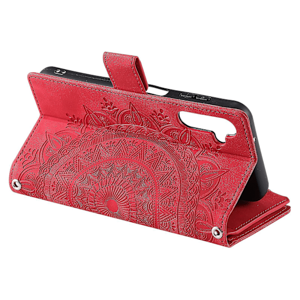 Til Samsung Galaxy A54 5G PU Læder Mandala Blomst Præget Håndtaske Lynlåslomme Etui Stativ Flere Kortpladser Flip Cover med Rem - B6 Rød