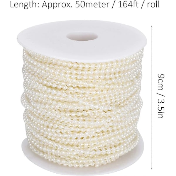 3mm 50m Imitert Perleperler Garland String Perleperlerull Strand for DIY Håndverksprosjekt Bryllupsfestdekorasjon (Beige)