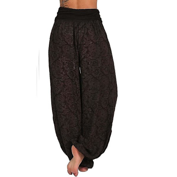 Trykte Aladdin Gypsy Hippie Harem Bukser for Kvinner 4XL Kaffe