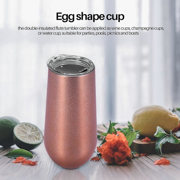 Rostfri Isolerad Vinmugg med Lock - 6 Oz, Roséguld (4-pack)