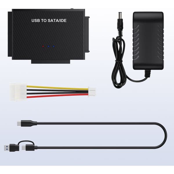USB 3.0 til SATA/IDE-konverter – Ekstern adapter for 2,5\" og 3,5\" harddisker med USB C-kabel.