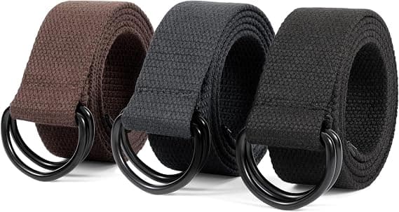 Lerret herrebelte med doble D-ringer i svart, 1 1/2\" bredt, 2-pakning