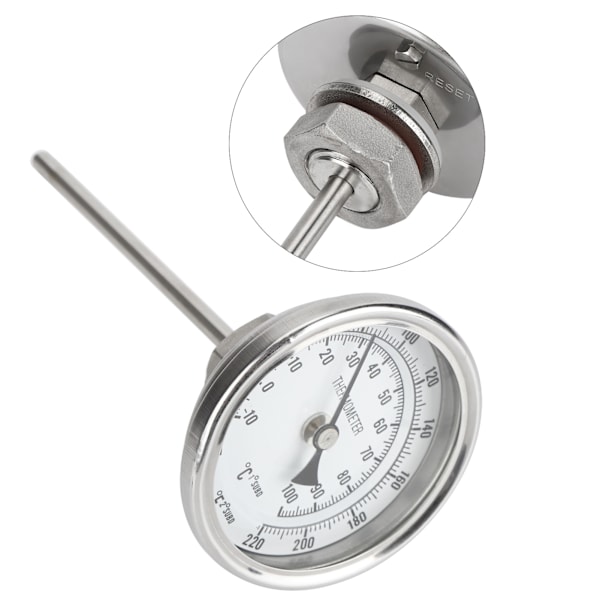 1/2 NPT-gjenge rustfritt stål skive termometer hjemmebrygging kjele termometer 0-220℉ / -10-100℃