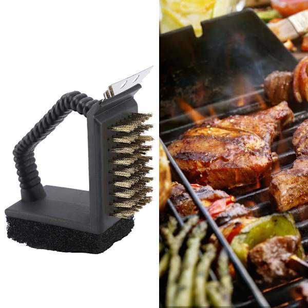BBQ-renser Multifunktionel 3-i-1 Holdbar Grillbørste i Rustfrit Stål