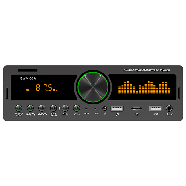 SWM-80A Autoradion MP3-soitin FM-radio Värikäs valaistus Bluetooth MP3-audiosoitin