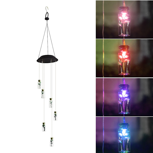 Solcells LED färgglad vindklocka lampa önskeflaska vindspel dekor för trädgård