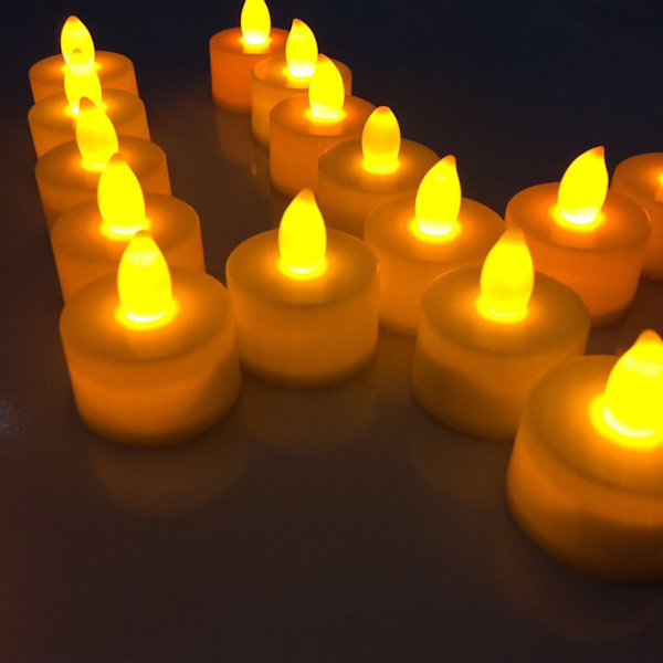 24 stk. LED elektronisk stearinlys - Flammeløse LED-tealights til fødselsdag, feriefest, stue, hvid skal, gult lys
