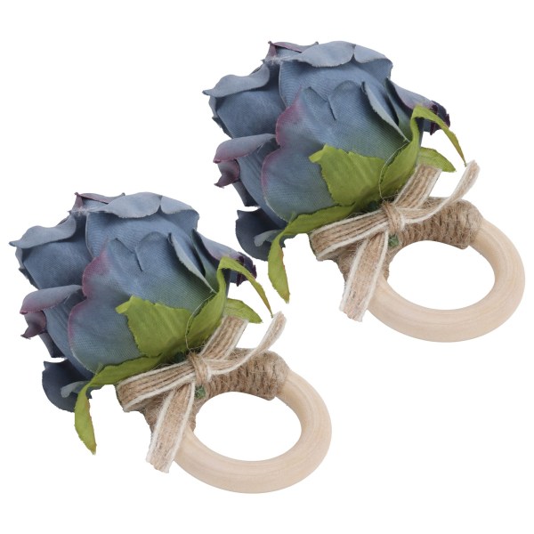 2 st Nyhet träservettspänne konstgjord blommig servettring för festivalbordsdekoration Marinblå