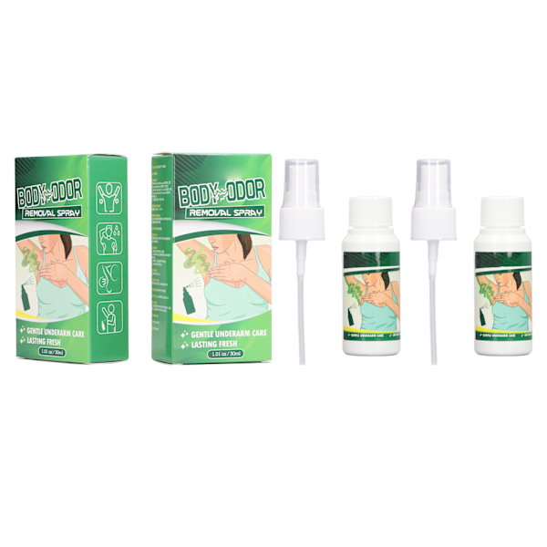 2 stk. kroppsluktfjernende spray 30 ml rasktørkende mild langvarig kroppsluktdeodorantspray