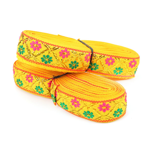 2 st broderad spets lång 7 meter bredd 2,5 cm elegant band för hantverk bröllopsdekoration klänningtillverkning presentförpackning gul