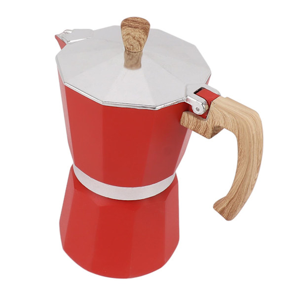 Moka-kahvinkeitin, alumiiniseos, nopea lämmitys, mukava kahva, kahdeksankulmainen kahvinkeitin, kaasu-, sähkö- ja liesitasolle, keittiö, punainen, 300 ml