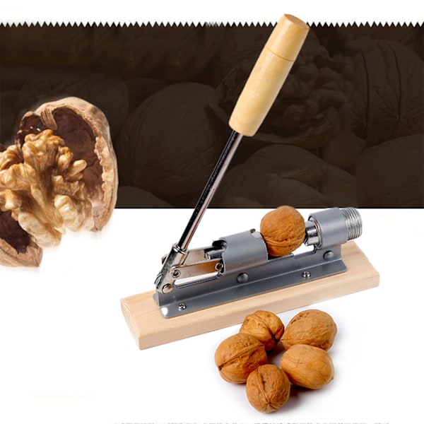 Pecan Nøddeknækker Mekanisk Justerbar Design Træ Rustfrit Stål Valnød Tang Åbner Værktøj