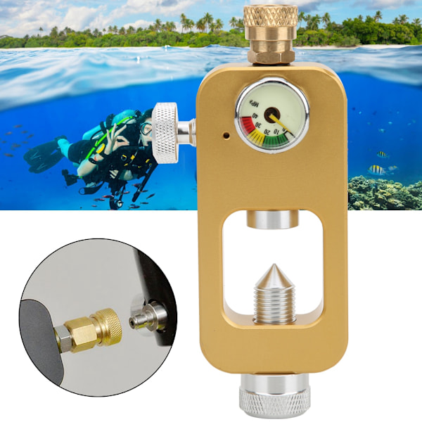 DEDEPU Scuba Diving Adapter 8mm Oxygen Bottle Connector med trykkmåler for undervannssnorklingutstyr Golden