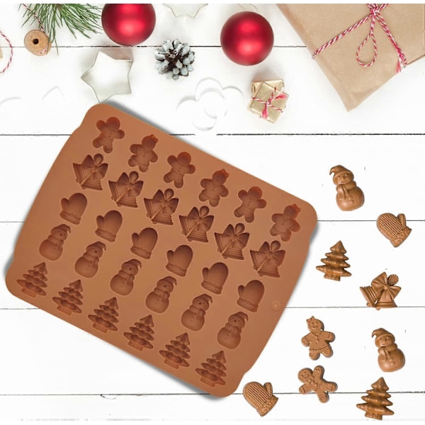 1 Förpackning 30-Hålig Jul Chokladform Godisform Pepparkaksgubbe och -gumma, Gran, Snögubbe, Klocka och Vante Form