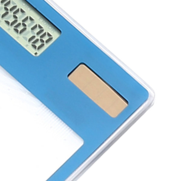 Solcelledrevet lommeregner med touchskærm, 8-cifret LCD-display, bærbar, transparent lommeregner til kontor, skole, hjem, blå