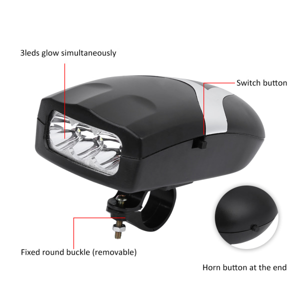 Ulkokäyttöön kannettava vedenpitävä 3 LED-polkupyörän etuvalon ajovalo ja äänitorvi