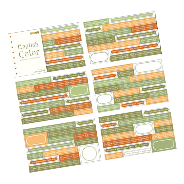 20 arkkia Scrapbook-tarravihko, hienovarainen innovatiivinen englantilainen DIY-suunnittelijatarra Scrapbook-muistikirjaan, päiväkirjaan, tyyppi 3