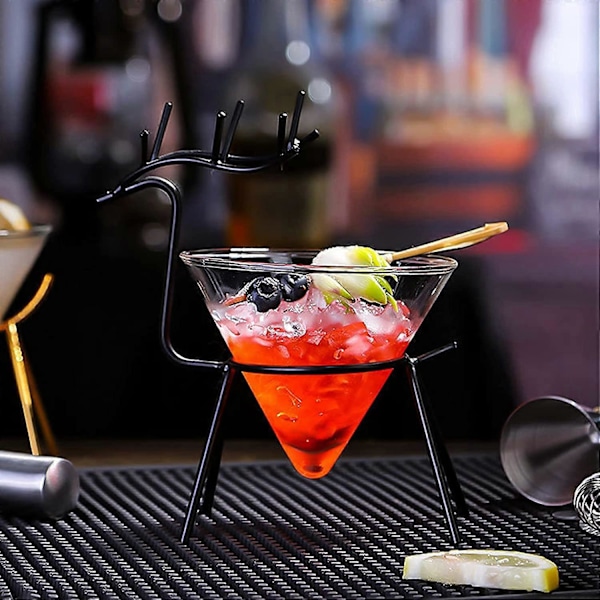 Jalattomat Martinilasit, 2 kpl:n setti, cocktail-lasit hirvenmuotoisella telineellä, luova baarijuoma-astia, Martinilasi-lahjasetti Margaritaa, Cosmopolitania ja M:ää varten