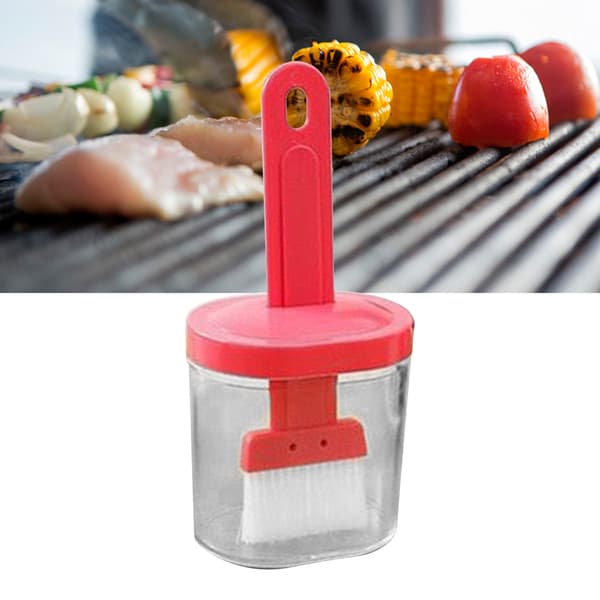 Integreret silikoneolieflaskebørste olivenoliedispenserflaske med silikonebørste til madlavning bagning grillning syltning lyserød