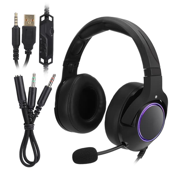 Hodebåren kablet lysende RGB gaming-headset med mikrofon for PS4