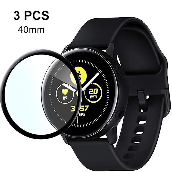 3 kpl Yhteensopiva Samsung Galaxy Watch Active 2 40 / 44mm Suojakalvo, 3D Reunainen Näytönsuoja, Täysi Peitto, Naarmuuntumaton Kuplaton